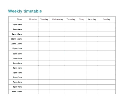 Weekly Time Schedule Template Excel Table Chart Timetable