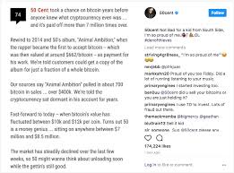 Although $100 may not seem like a lot, imagine what you can accomplish if you began investing $20, $50 or even $100 per month. Rapper 50 Cent Just Realized He S A Bitcoin Millionaire