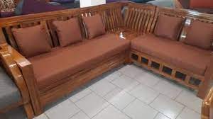 modern kerala teak wood corner sofa set