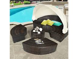 costway rattan daybed cushioned canopy