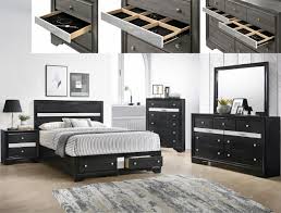Get free shipping on qualified queen, black bedroom sets or buy online pick up in store today in the furniture department. B4670 4 Pc Regata Black And Silver Finish Wood Queen Storage Bedroom Set