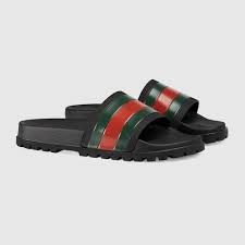 men s web slide sandal with green red