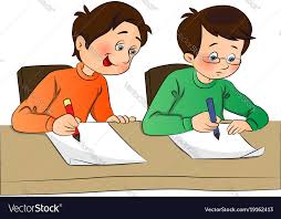 boy copying from other students paper