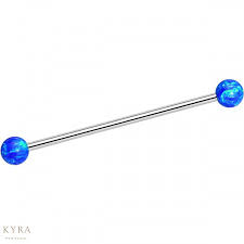 Industrial Barbell With Blue Opal In 18k White Gold