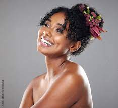 black woman beauty skincare smile with