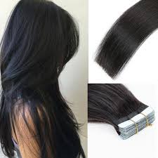 The right hair extensions should be only as visible as you want them to be! Amazon Com Tape In Hair Extensions Black Remy Human Hair 18 Inch 1b Off Black Glue In Extensions Silky Straight Skin Weft 40g 20 Pcs Package Beauty