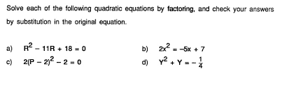 Quadratic Equations By Factoring