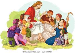 Jesus was born in the year 6 in bethlehem, palestine, to a woman named mary. Jesus Preaching To A Group Of People Vector Cartoon Children Christian Illustration Also Available Coloring Book Version Canstock