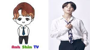 Dạy vẽ và tô màu Jimin BTS chibi siêu cute - Anh Shin TV - YouTube