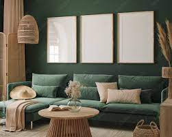 home interior mock up with green sofa