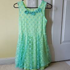 Girls Green Blue Teal Dress Flowers Size 14