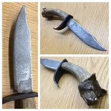 My First Damascus Steel Knife Bronze Wolf Head Pommel R Blacksmith Damascus Steel Knife Damascus Steel Knife