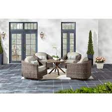 Home Decorators Collection Avondale 5 Piece Swivel Aluminum And Steel Wicker Outdoor Patio Conversation Set With Sunbrella Cast Ash Cushions