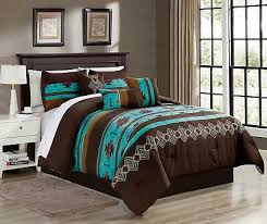 Queen King Bed Teal Blue Coffee Brown