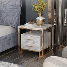 White Side Table With Two Drawer End