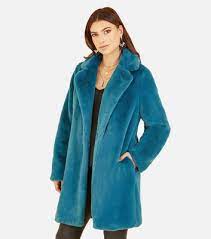Yumi Teal Faux Fur Coat New Look