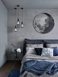 A Chic Grey And Navy Bedding Set Plus A