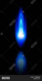 Natural gas burns at a specific temperature about 1960 c that corresponds to blue in the temperature/colour scale. Blue Flame Of A Burning Natural Gas And Reflection On Black Background Vector Eps10 Image Stock Photo 16389743