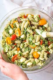 cold pesto pasta salad with veggies