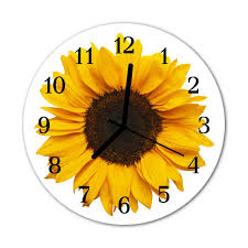 Glass Wall Clock Sunflower Nature