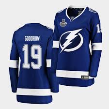 Goodrow has six goals and 20 points . Barclay Goodrow Lightning 2021 Stanley Cup Final Home Women Jersey