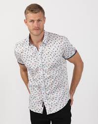 Buy best t shirts for mens online in india. Appealing White Moped Print Shirt White Multi Colored Men S Short Sleeve Button Down Shirt Austere Fashion By Eight X