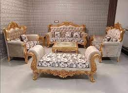golden 9 seater wooden designer sofa