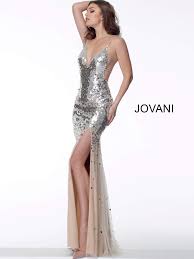 Silver Nude Embellished Fitted Jovani Dress 65306