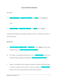 of shares agreement template