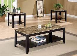 Wood Faux Marble Top Coffee Table Set