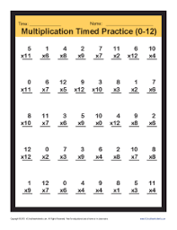 timed multiplication worksheets 0 12
