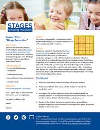 Bingo Generator Lesson Plan By Stages Learning Tpt