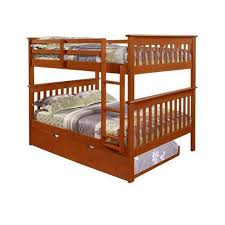 brown modern pine wood queen size bunk