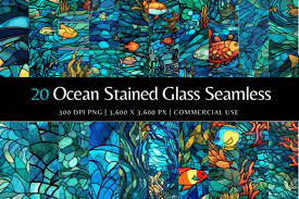 Ocean Stained Glass Seamless Patterns