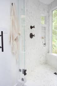 marble hex shower tiles eclectic