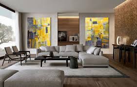 Canvas Living Room Wall Art Yellow Grey