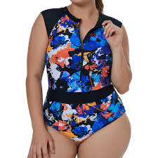 Mq Women One Piece Swimwear Flower Print Swimsuit High Waist