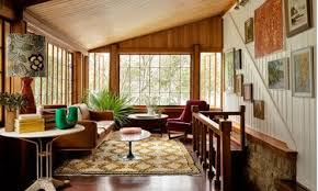 living room with knotty pine walls