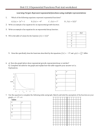 post test worksheet exponential functions