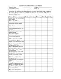 Observation Behavior Checklist Student Behavior Classroom