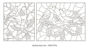 Set Contour Illustrations Stained Glass ...