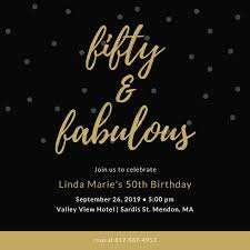 Black And Gold Dotted Background 50th Birthday Invitation