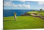 Hawaii, Lanai, Man Playing Golf At The Challenge At Manele Golf ...