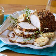 herb and garlic roast pork loin with