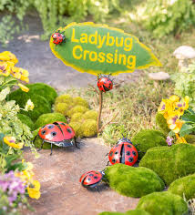 4 piece metal ladybug crossing garden