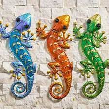 Large Metal Glass Gecko Garden Wall Art