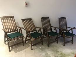 2 wooden reclining garden deck chairs