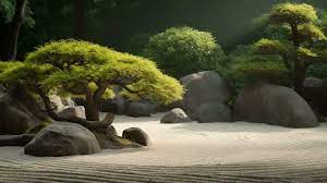 Japanese Zen Garden With Stone In Sand
