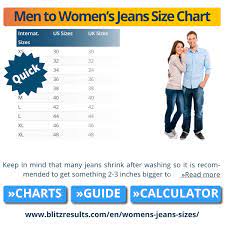 jeans size chart conversion sizing