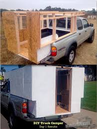 Cut and attach the sides and roof for your camper shell first using glue and then sewing the braces to the wood. Homemade Truck Camper Ideas